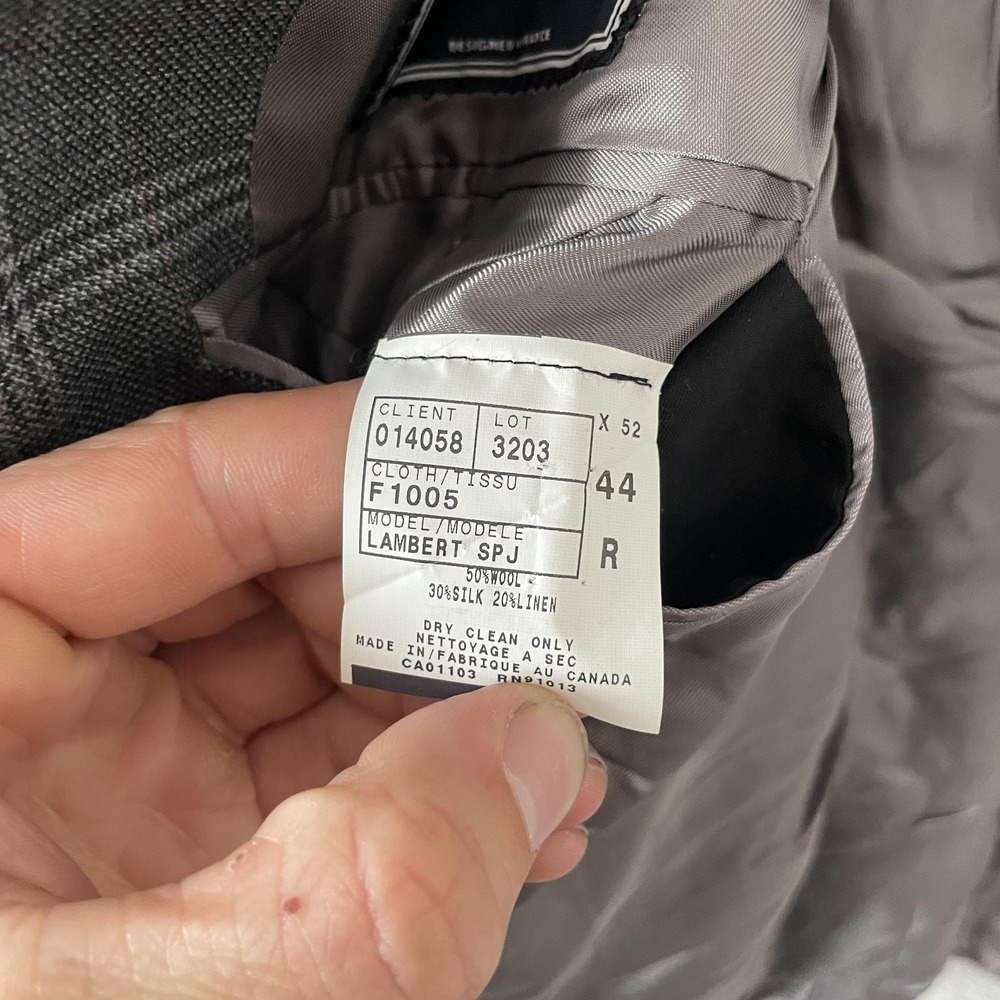 Faconnable Blazer Mens 44 Gray Check Wool Silk Linen Made Canada Sport Coat - Picture 4 of 10